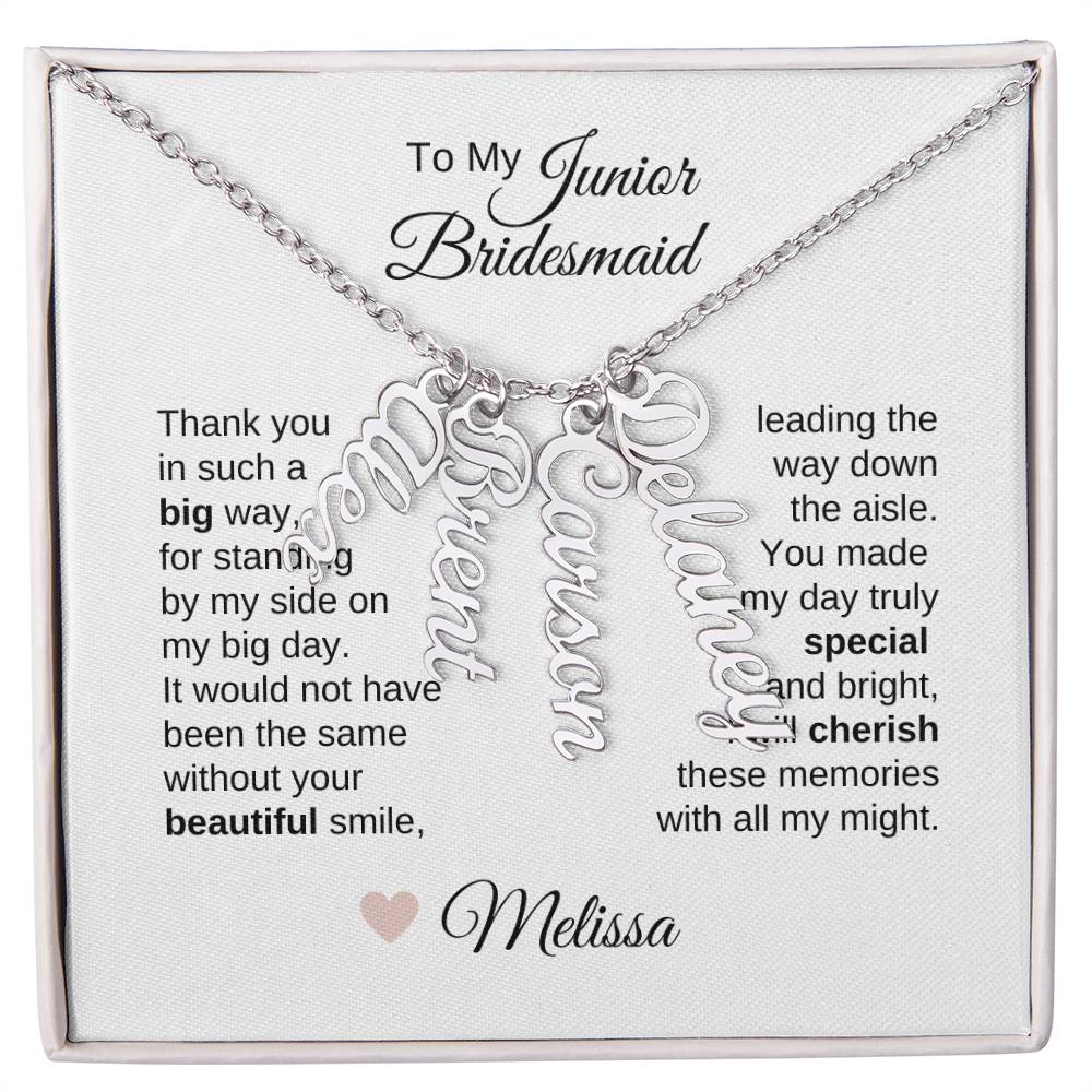 Junior Bridesmaid Gifts Wedding Bridal Party Gifts Vertical Names Necklace