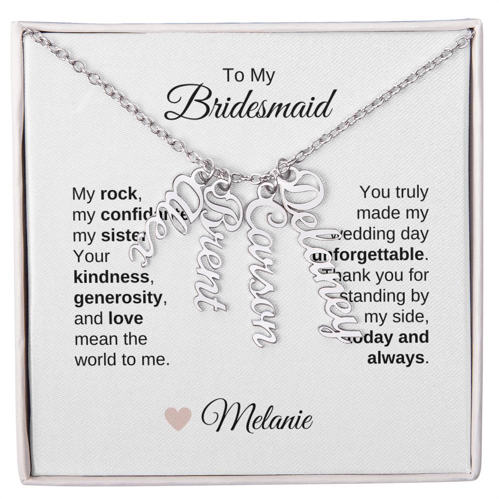Bridesmaids Wedding Day Gifts Bridal Party Gifts Vertical Custom Names Necklace