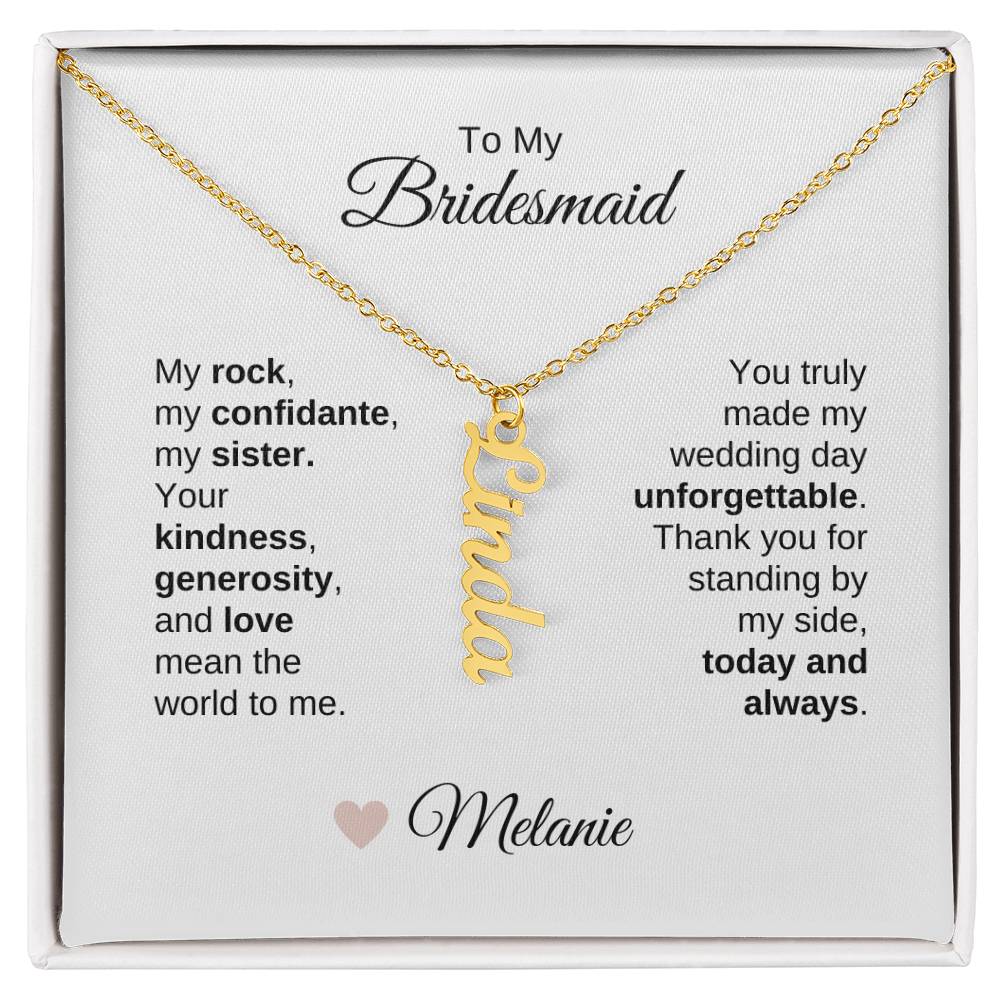 Bridesmaids Wedding Day Gifts Bridal Party Gifts Vertical Custom Names Necklace