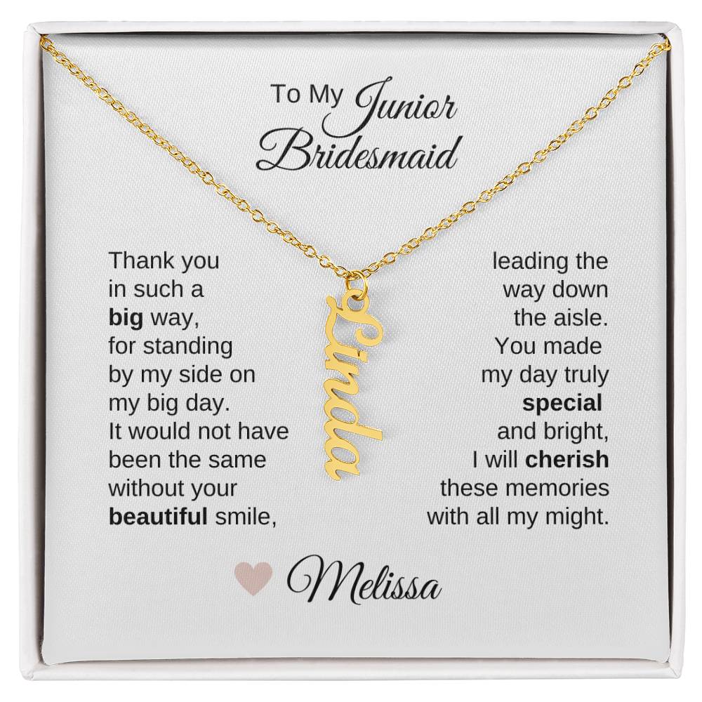 Junior Bridesmaid Gifts Wedding Bridal Party Gifts Vertical Names Necklace