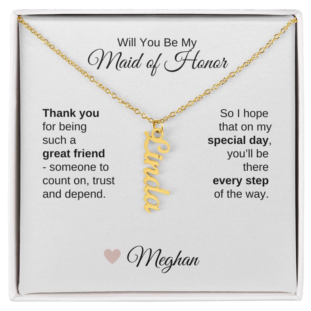 Will You Be My Maid of Honor Proposal Gift Vertical Names Necklace