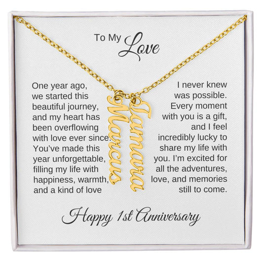 Custom names necklace 1st anniversary gift for her - 2 gold names
