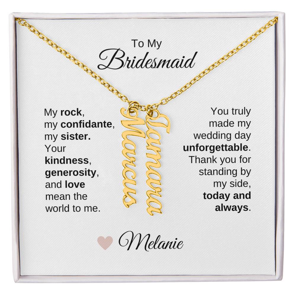 Bridesmaids Wedding Day Gifts Bridal Party Gifts Vertical Custom Names Necklace