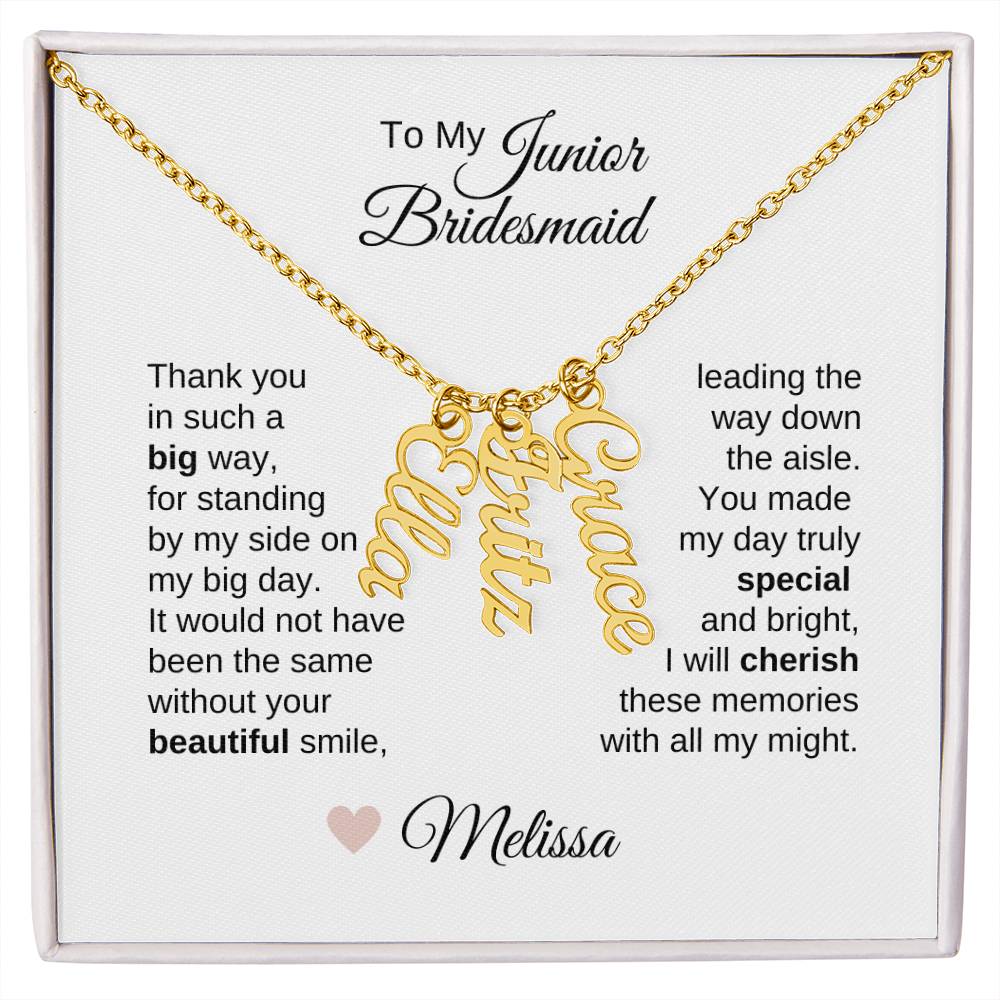 Junior Bridesmaid Gifts Wedding Bridal Party Gifts Vertical Names Necklace