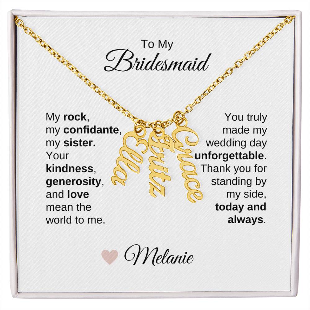 Bridesmaids Wedding Day Gifts Bridal Party Gifts Vertical Custom Names Necklace