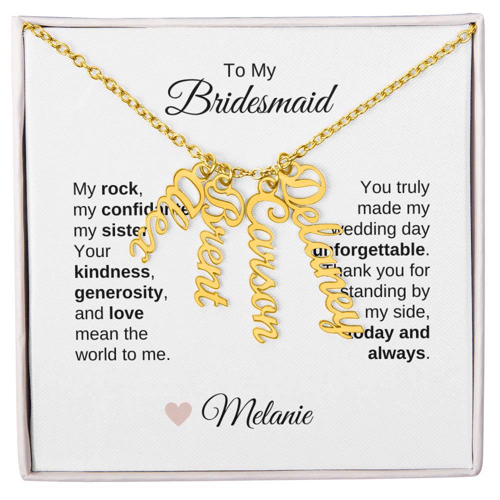 Bridesmaids Wedding Day Gifts Bridal Party Gifts Vertical Custom Names Necklace