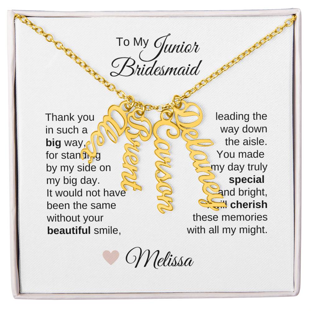 Junior Bridesmaid Gifts Wedding Bridal Party Gifts Vertical Names Necklace