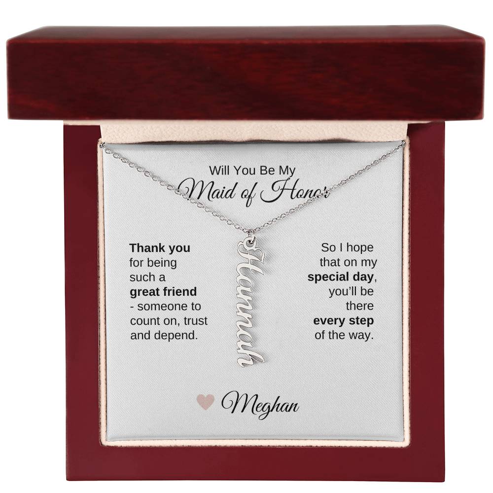 Will You Be My Maid of Honor Proposal Gift Vertical Names Necklace