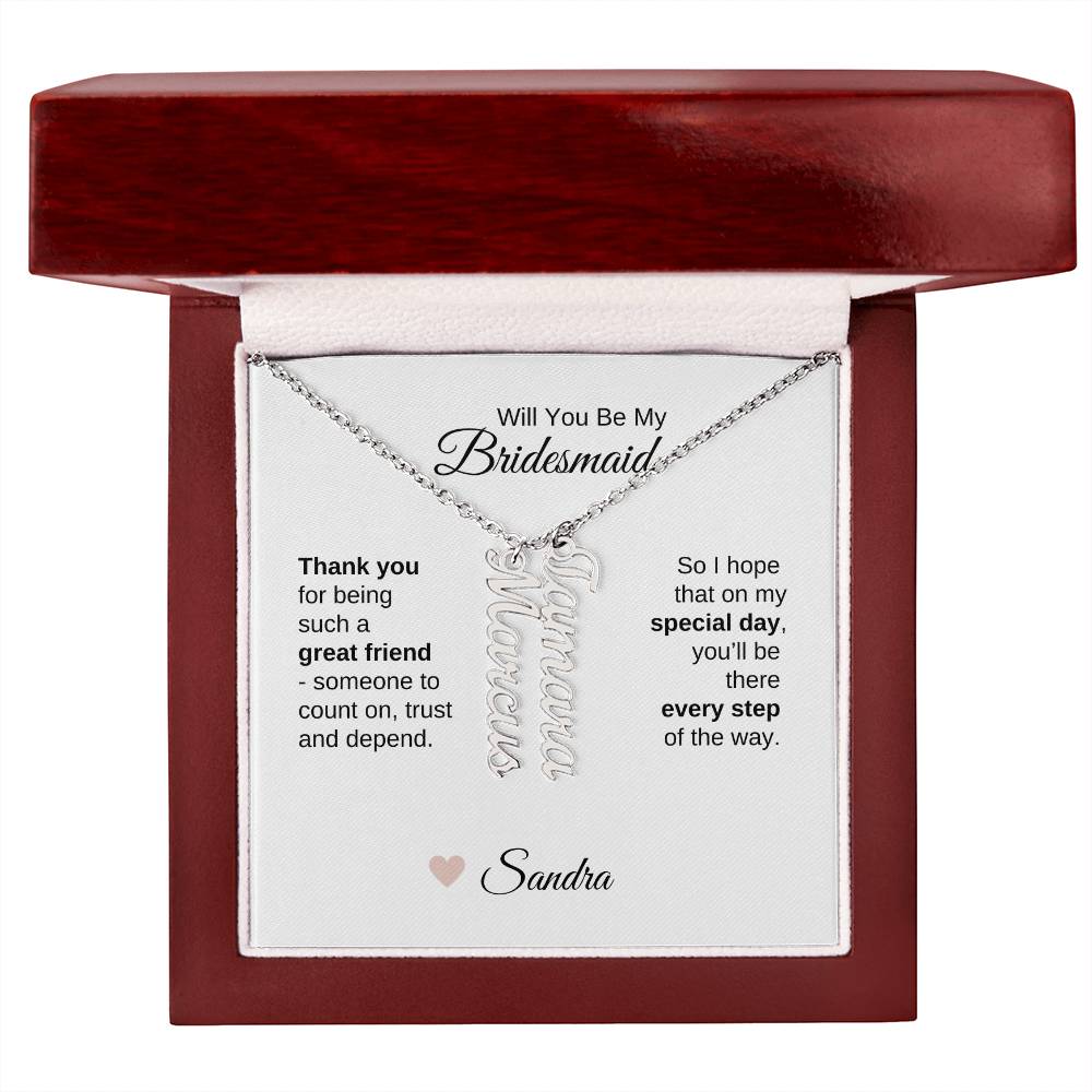 Will You Be My Bridesmaid Proposal Gift Vertical Custom Names Necklace