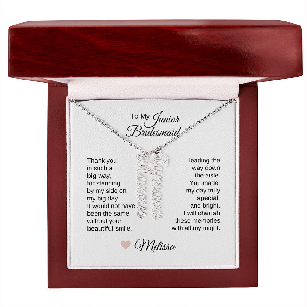 Junior Bridesmaid Gifts Wedding Bridal Party Gifts Vertical Names Necklace