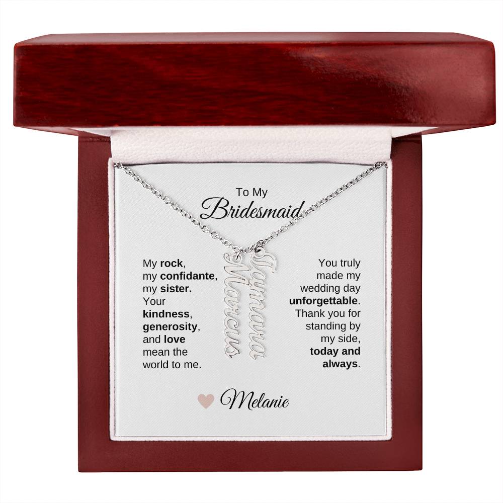 Bridesmaids Wedding Day Gifts Bridal Party Gifts Vertical Custom Names Necklace