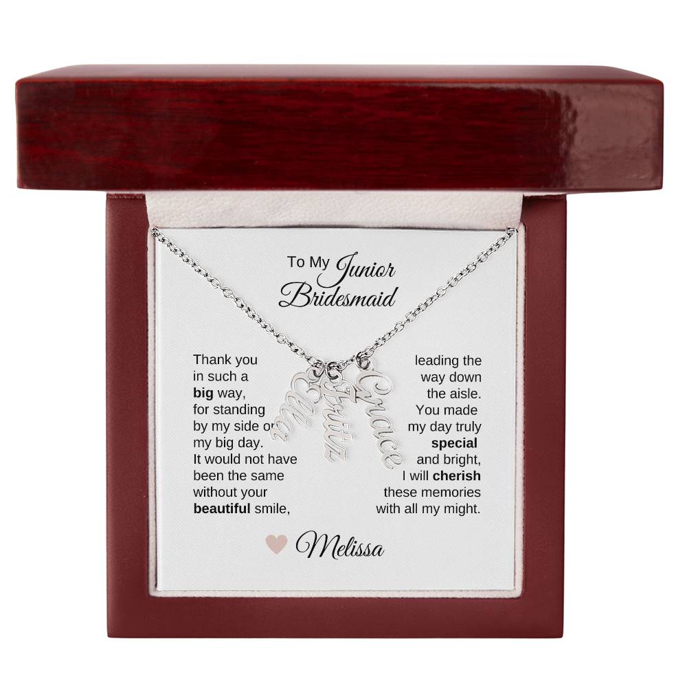 Junior Bridesmaid Gifts Wedding Bridal Party Gifts Vertical Names Necklace