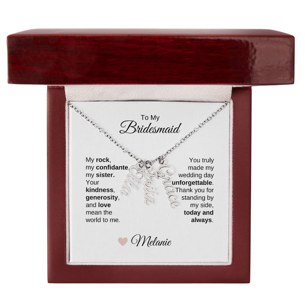 Bridesmaids Wedding Day Gifts Bridal Party Gifts Vertical Custom Names Necklace
