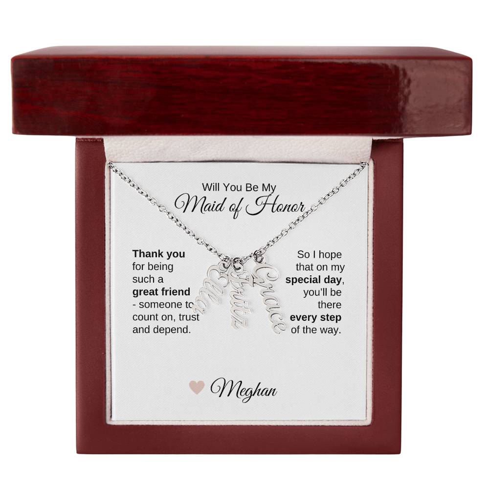 Will You Be My Maid of Honor Proposal Gift Vertical Names Necklace