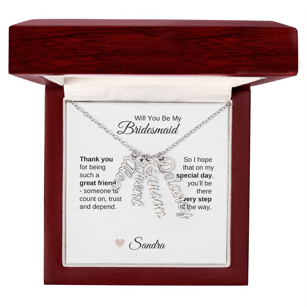 Will You Be My Bridesmaid Proposal Gift Vertical Custom Names Necklace