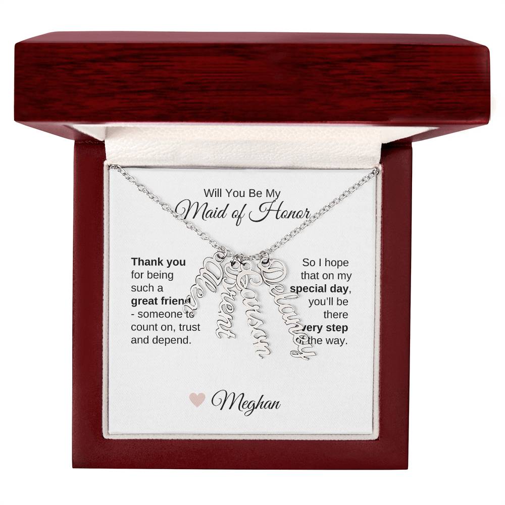 Will You Be My Maid of Honor Proposal Gift Vertical Names Necklace