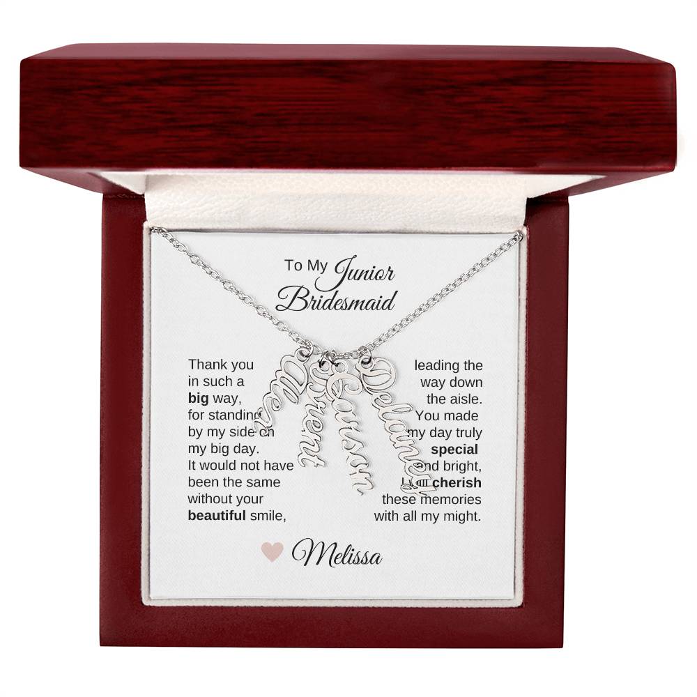 Junior Bridesmaid Gifts Wedding Bridal Party Gifts Vertical Names Necklace