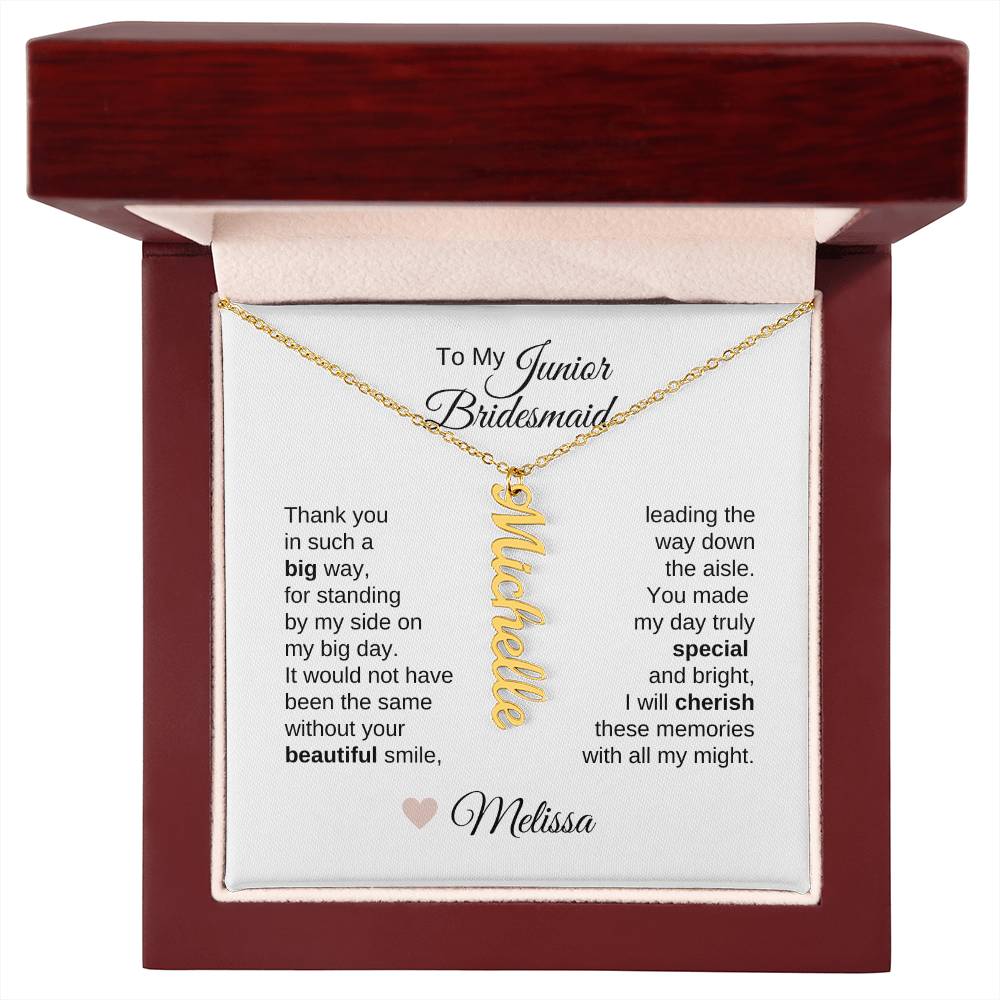 Junior Bridesmaid Gifts Wedding Bridal Party Gifts Vertical Names Necklace