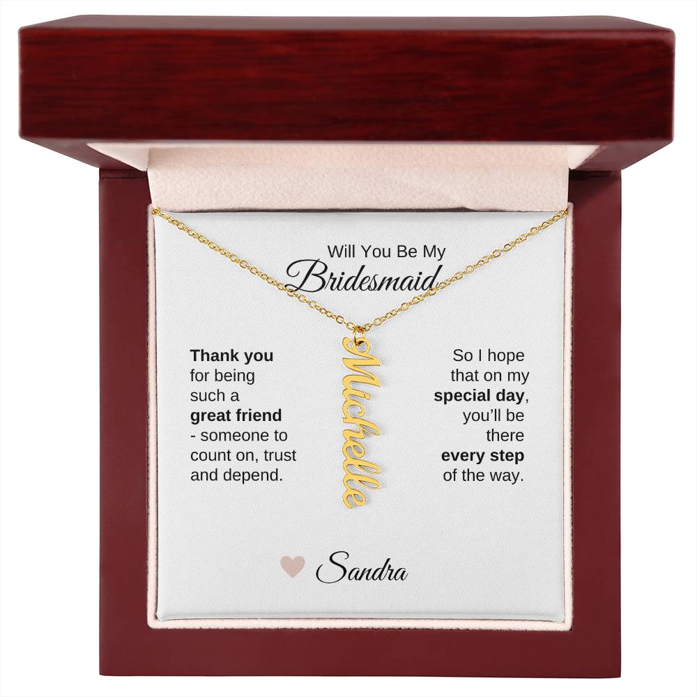 Will You Be My Bridesmaid Proposal Gift Vertical Custom Names Necklace