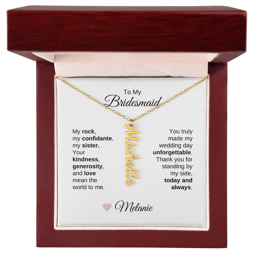 Bridesmaids Wedding Day Gifts Bridal Party Gifts Vertical Custom Names Necklace