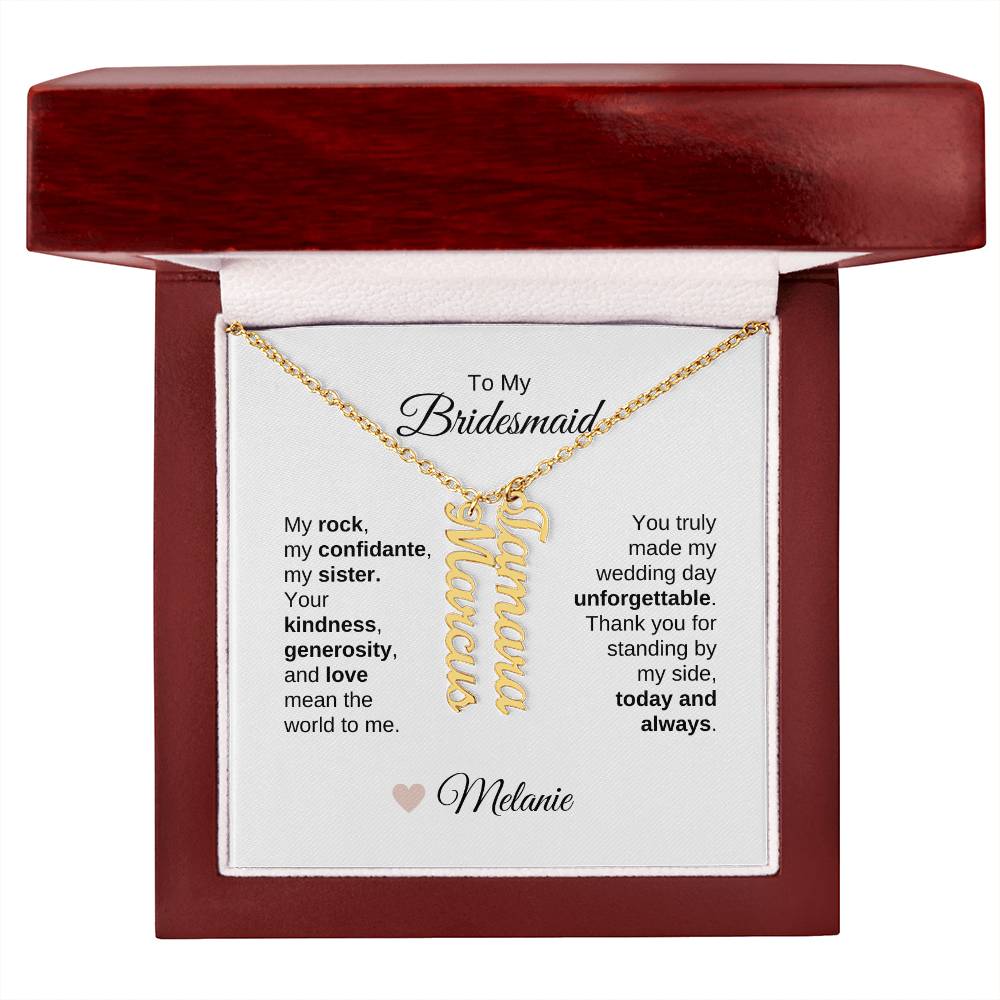 Bridesmaids Wedding Day Gifts Bridal Party Gifts Vertical Custom Names Necklace