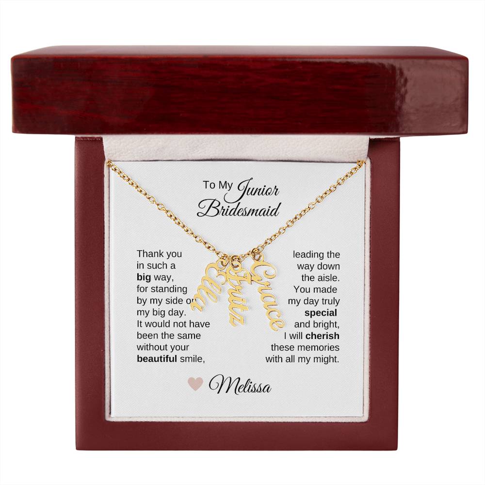 Junior Bridesmaid Gifts Wedding Bridal Party Gifts Vertical Names Necklace
