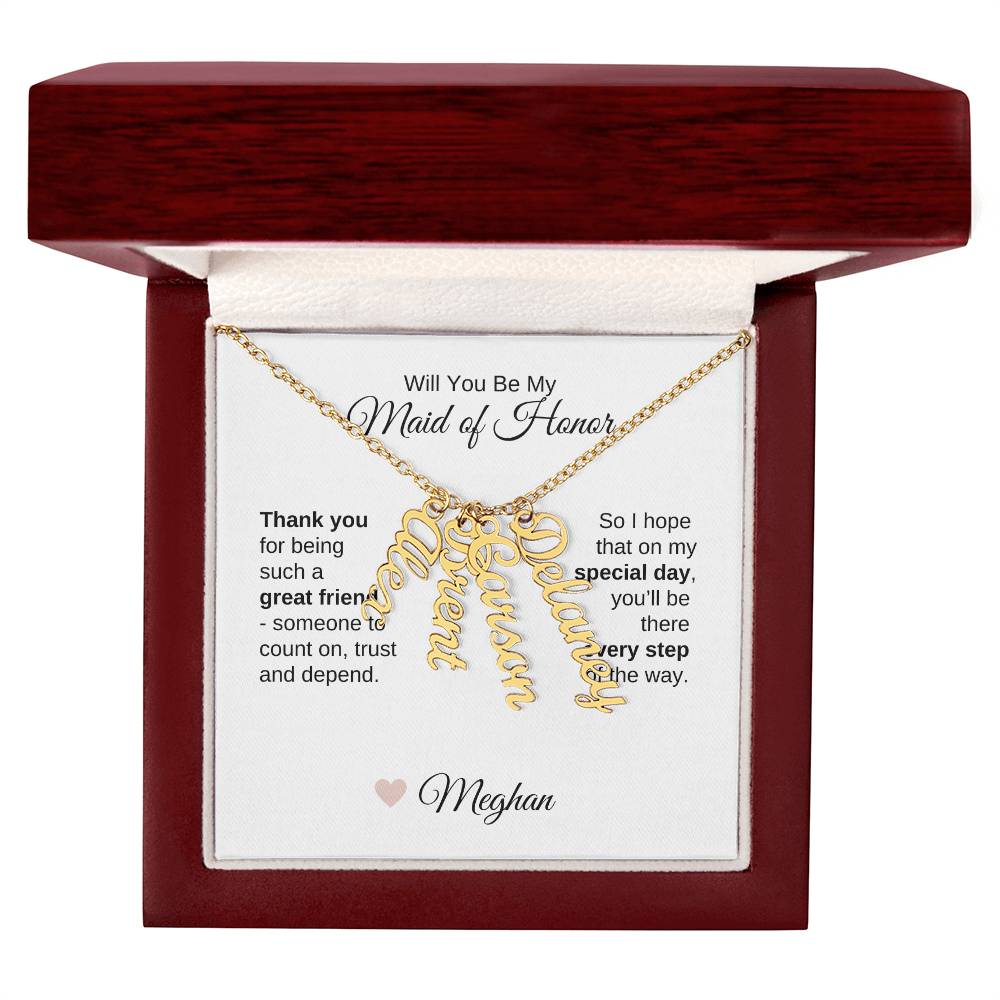 Will You Be My Maid of Honor Proposal Gift Vertical Names Necklace