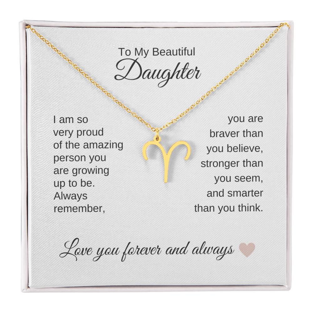 To My Beautiful Daughter Gift, Delicate Zodiac Necklace Gold or Stainless Steel, Gift for Daughter