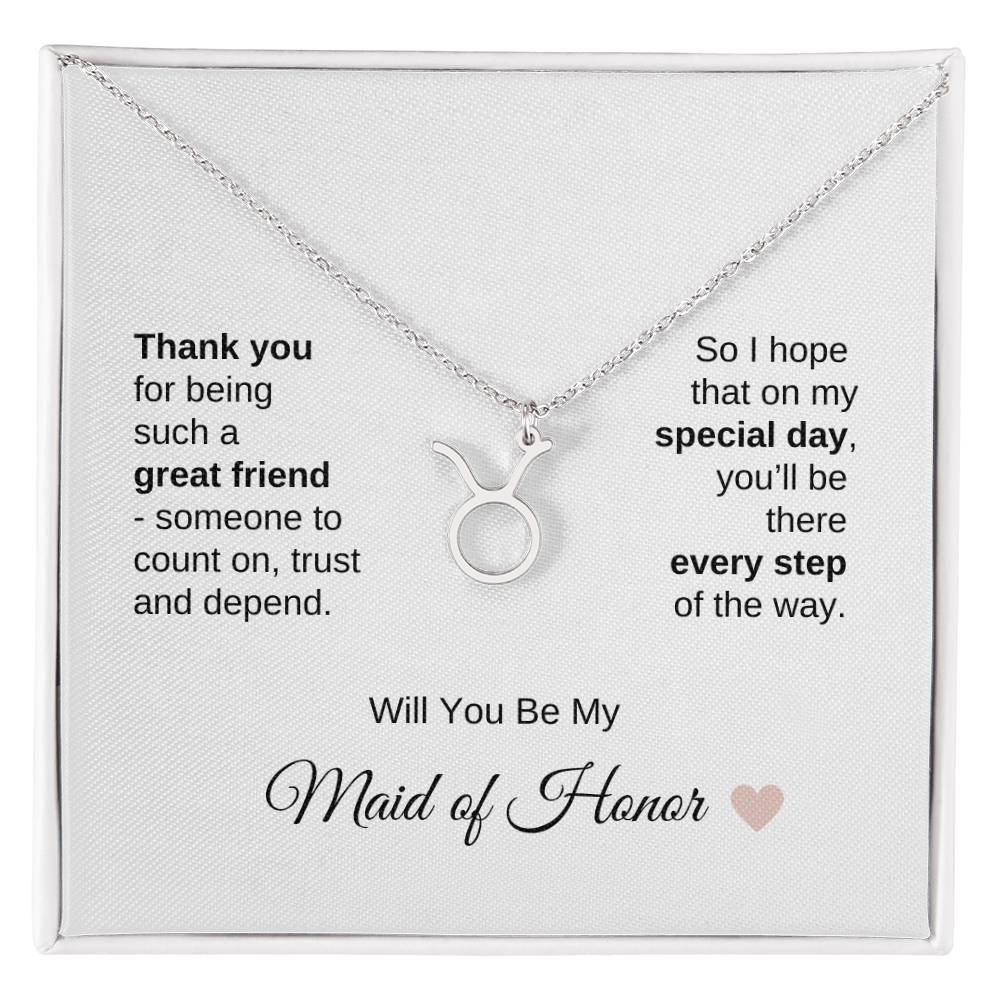Will You Be My Maid of Honor Proposal Gift Zodiac Necklace