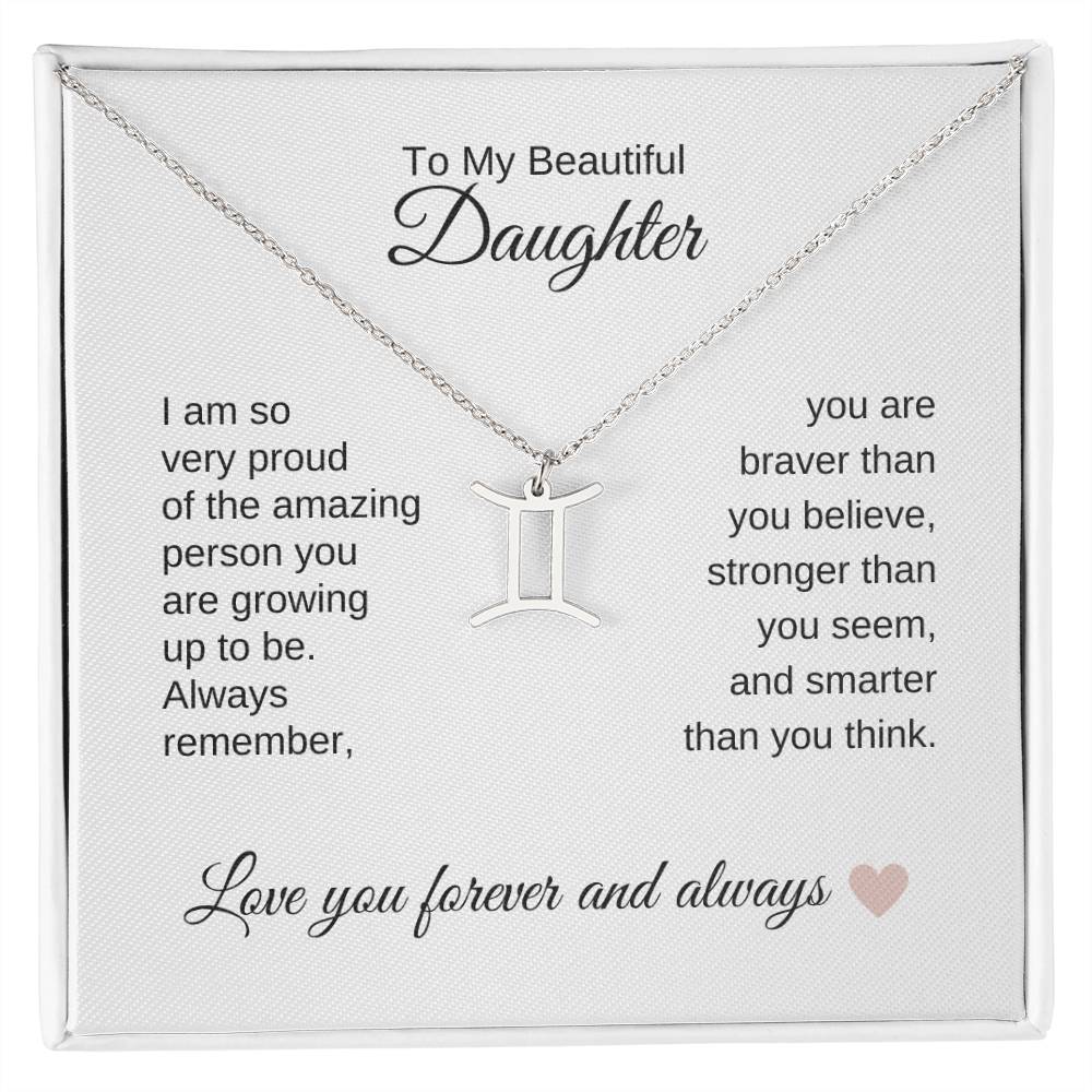 To My Beautiful Daughter Gift, Delicate Zodiac Necklace Gold or Stainless Steel, Gift for Daughter