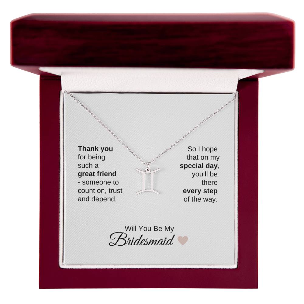Will You Be My Bridesmaid Proposal Gift Zodiac Necklace