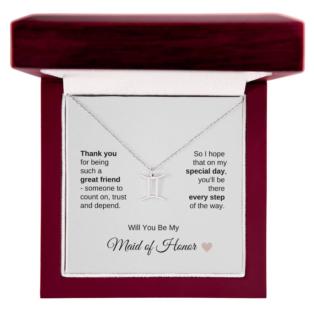 Will You Be My Maid of Honor Proposal Gift Zodiac Necklace