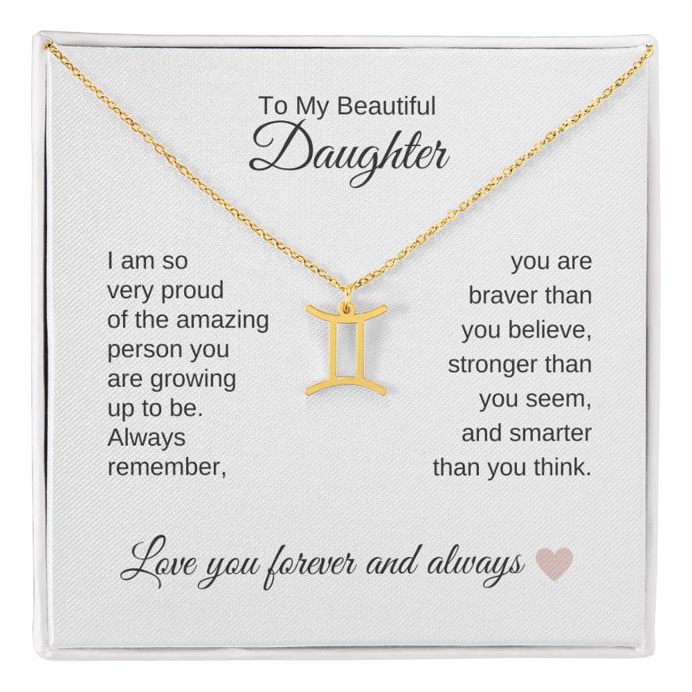 To My Beautiful Daughter Gift, Delicate Zodiac Necklace Gold or Stainless Steel, Gift for Daughter
