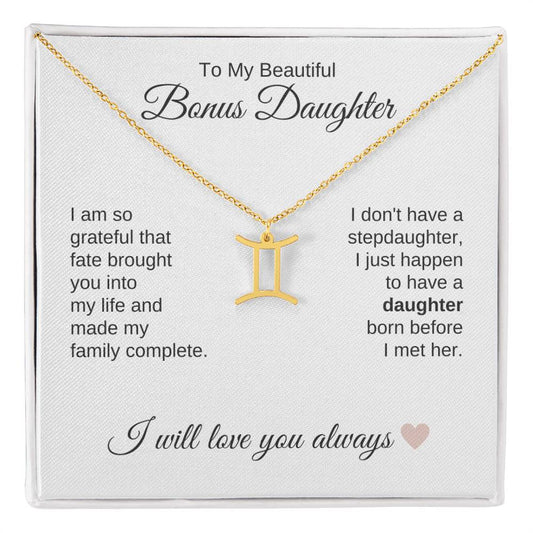 To My Beautiful Bonus Daughter Gift, Delicate Zodiac Necklace Gold or Stainless Steel, Gift for Step Daughter