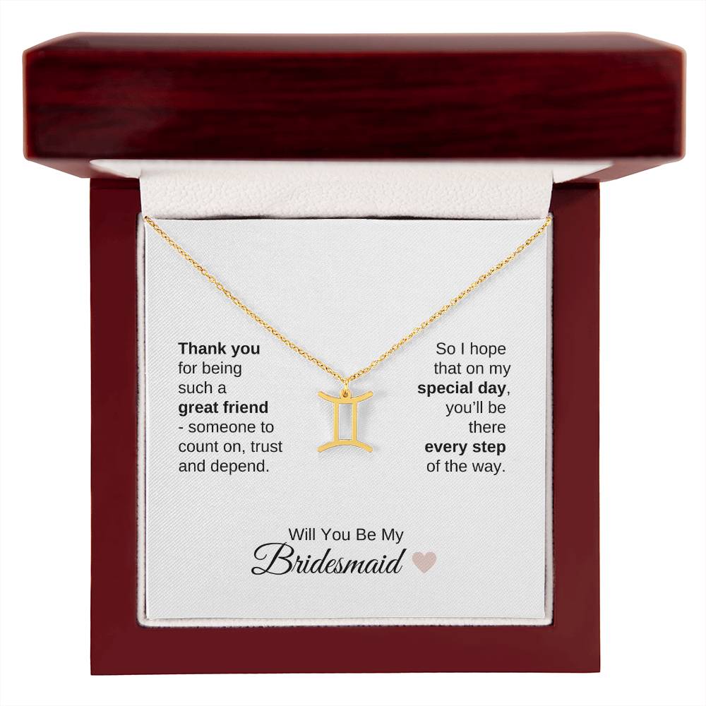 Will You Be My Bridesmaid Proposal Gift Zodiac Necklace