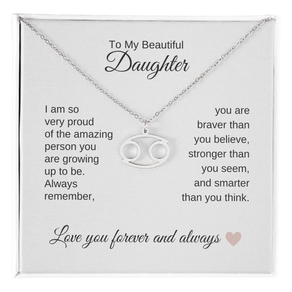To My Beautiful Daughter Gift, Delicate Zodiac Necklace Gold or Stainless Steel, Gift for Daughter