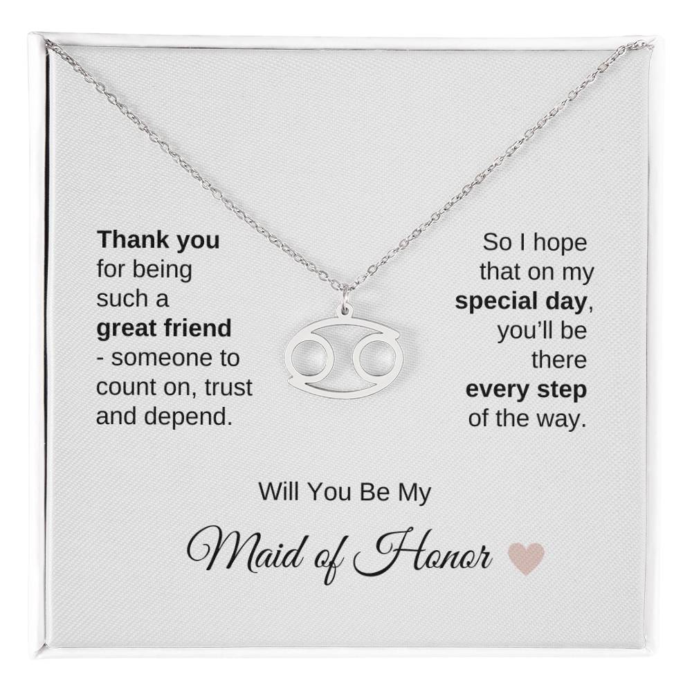 Will You Be My Maid of Honor Proposal Gift Zodiac Necklace