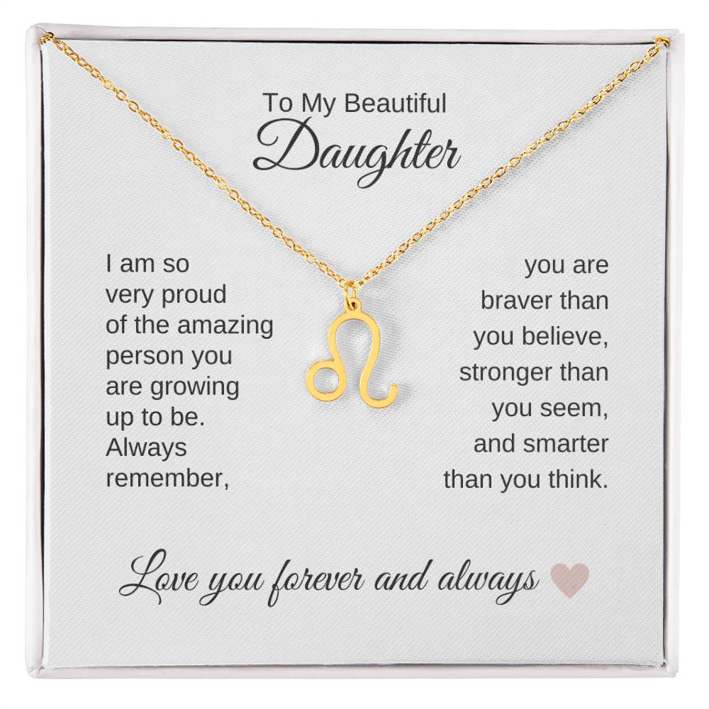 To My Beautiful Daughter Gift, Delicate Zodiac Necklace Gold or Stainless Steel, Gift for Daughter
