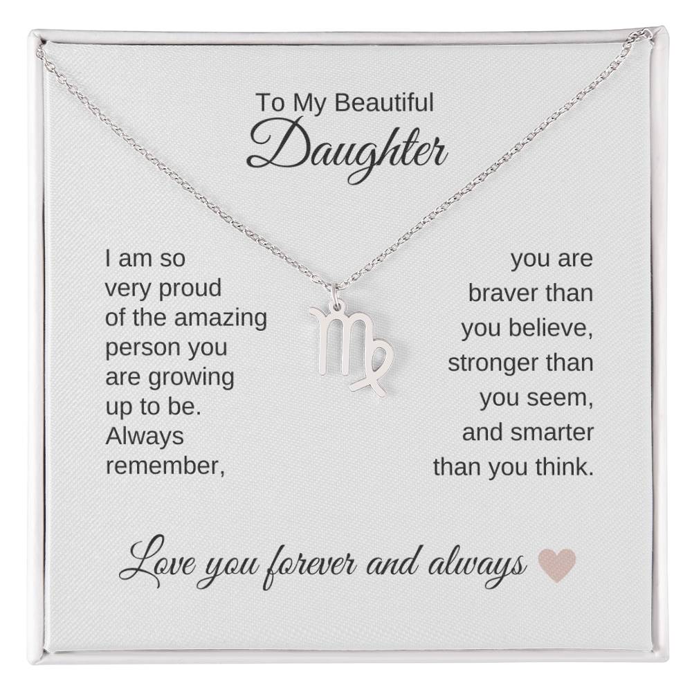 To My Beautiful Daughter Gift, Delicate Zodiac Necklace Gold or Stainless Steel, Gift for Daughter