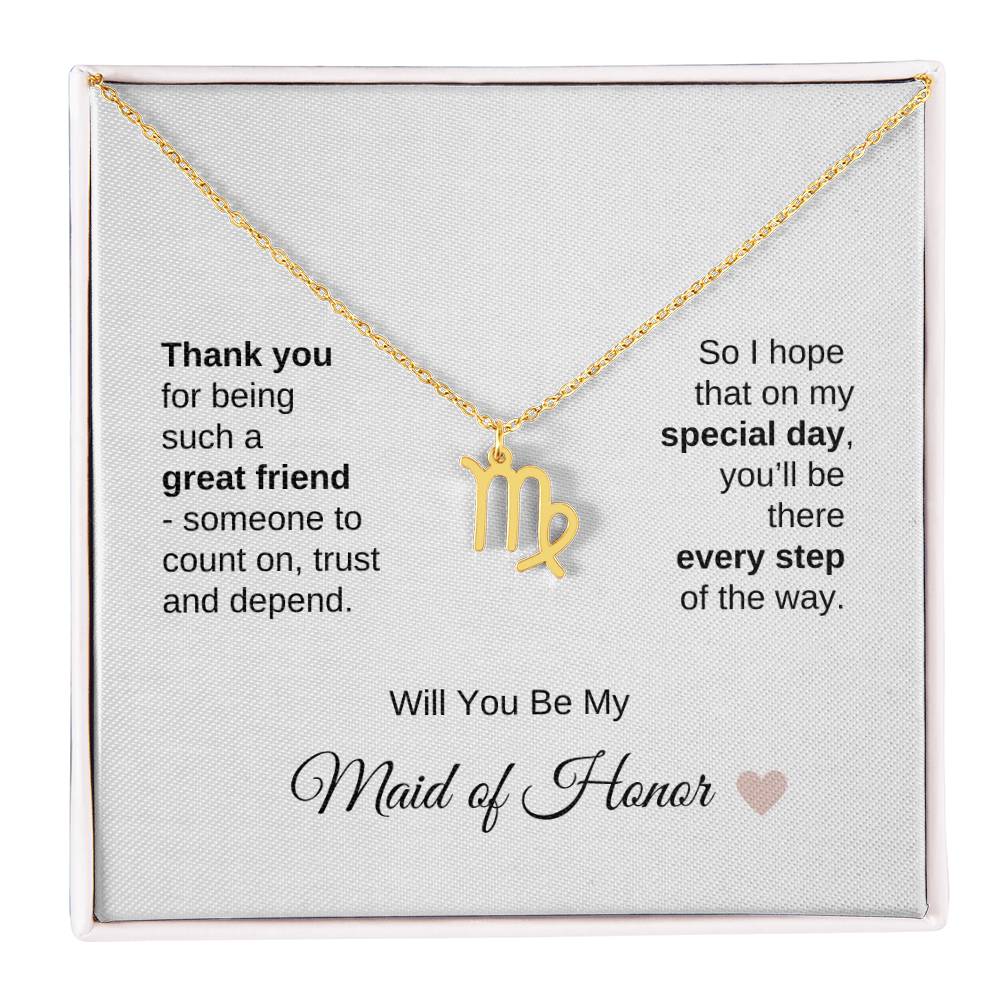Will You Be My Maid of Honor Proposal Gift Zodiac Necklace