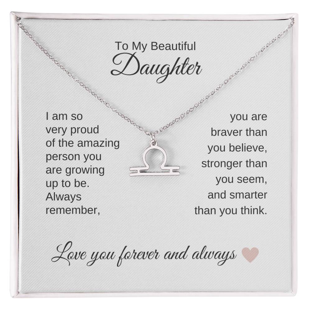 To My Beautiful Daughter Gift, Delicate Zodiac Necklace Gold or Stainless Steel, Gift for Daughter