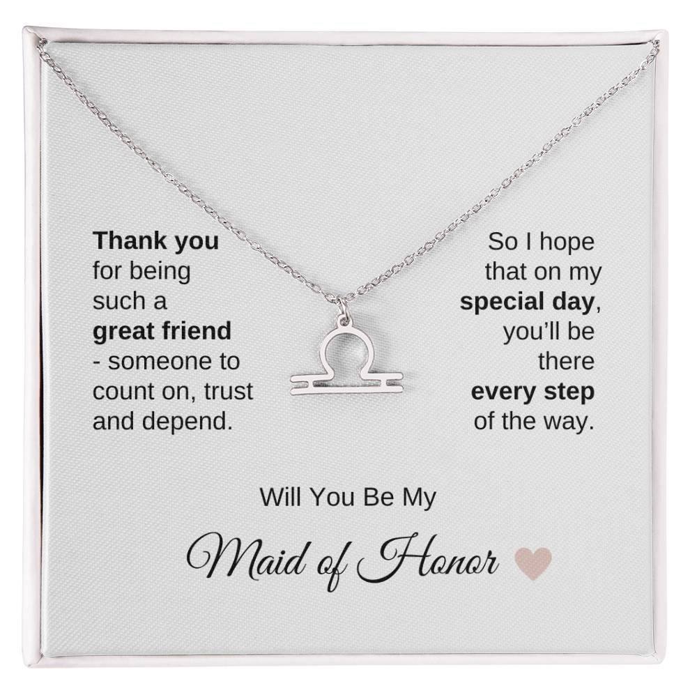 Will You Be My Maid of Honor Proposal Gift Zodiac Necklace