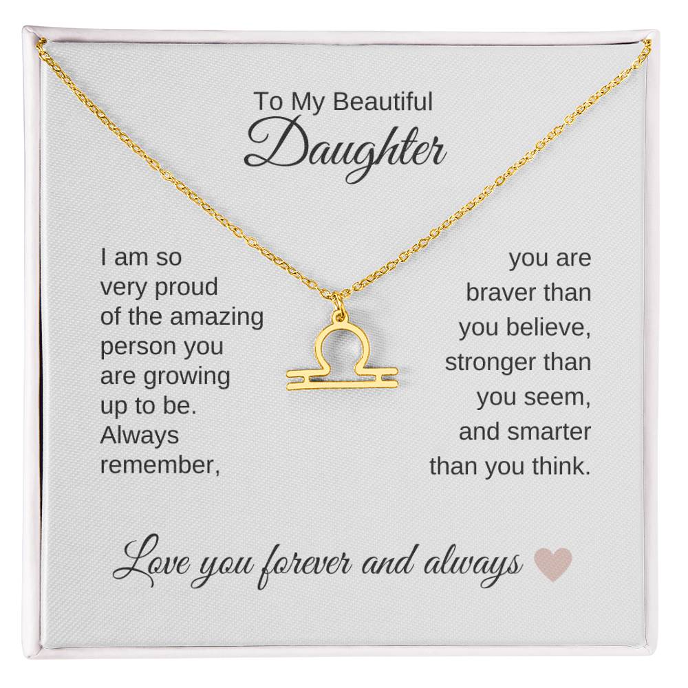 To My Beautiful Daughter Gift, Delicate Zodiac Necklace Gold or Stainless Steel, Gift for Daughter