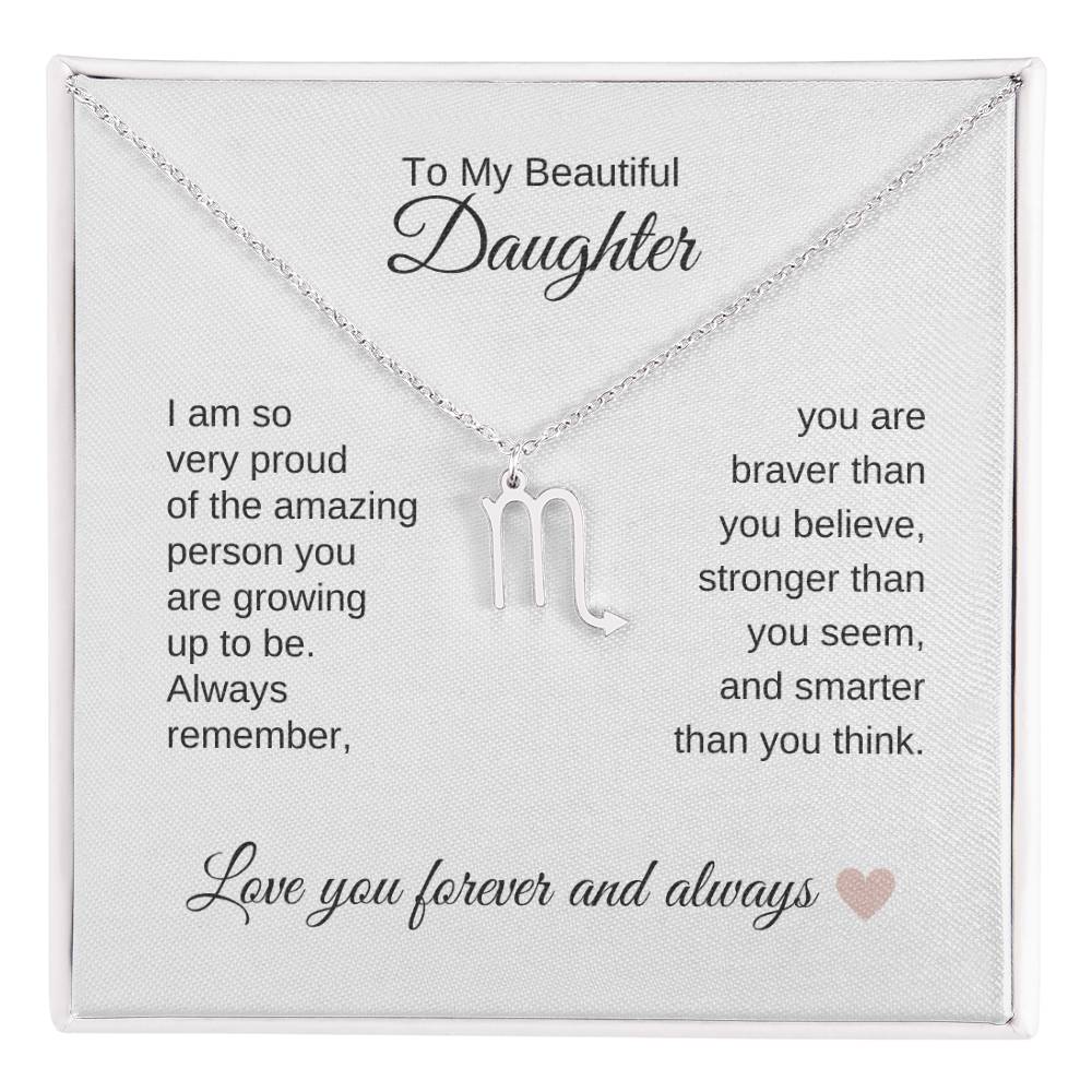 To My Beautiful Daughter Gift, Delicate Zodiac Necklace Gold or Stainless Steel, Gift for Daughter