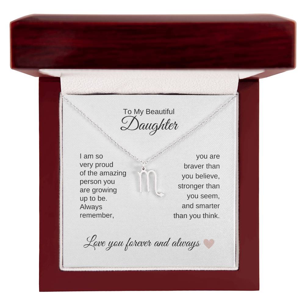 To My Beautiful Daughter Gift, Delicate Zodiac Necklace Gold or Stainless Steel, Gift for Daughter