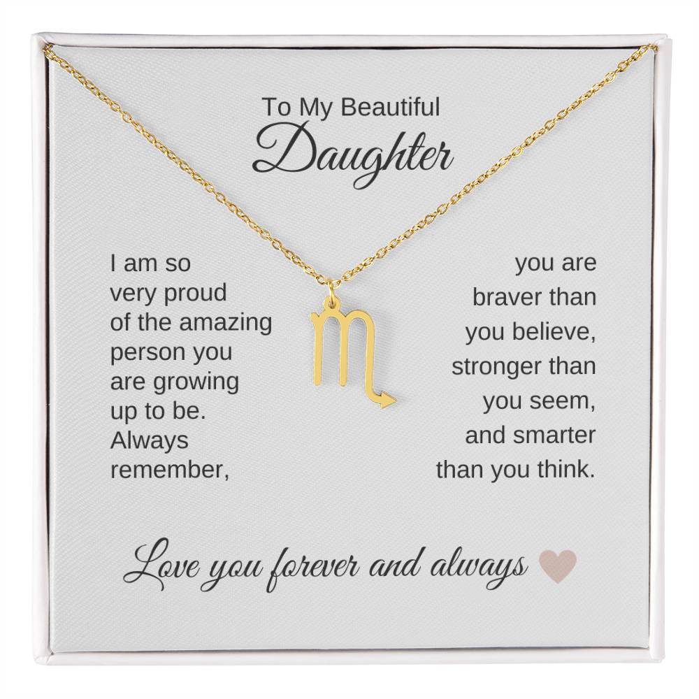 To My Beautiful Daughter Gift, Delicate Zodiac Necklace Gold or Stainless Steel, Gift for Daughter