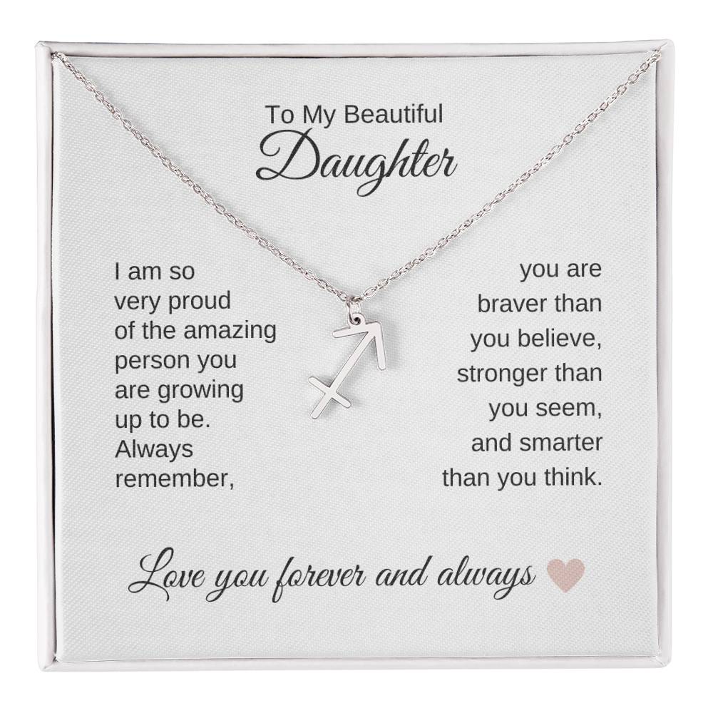 To My Beautiful Daughter Gift, Delicate Zodiac Necklace Gold or Stainless Steel, Gift for Daughter