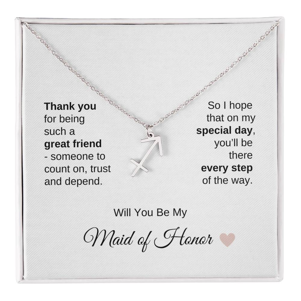 Will You Be My Maid of Honor Proposal Gift Zodiac Necklace