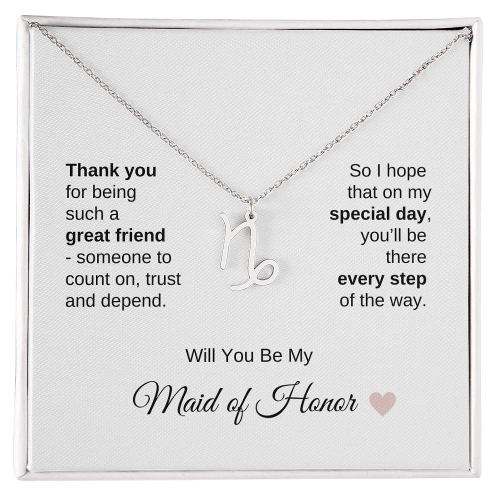 Will You Be My Maid of Honor Proposal Gift Zodiac Necklace