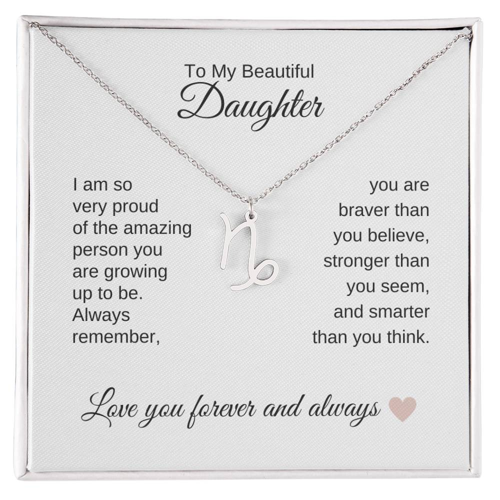 To My Beautiful Daughter Gift, Delicate Zodiac Necklace Gold or Stainless Steel, Gift for Daughter